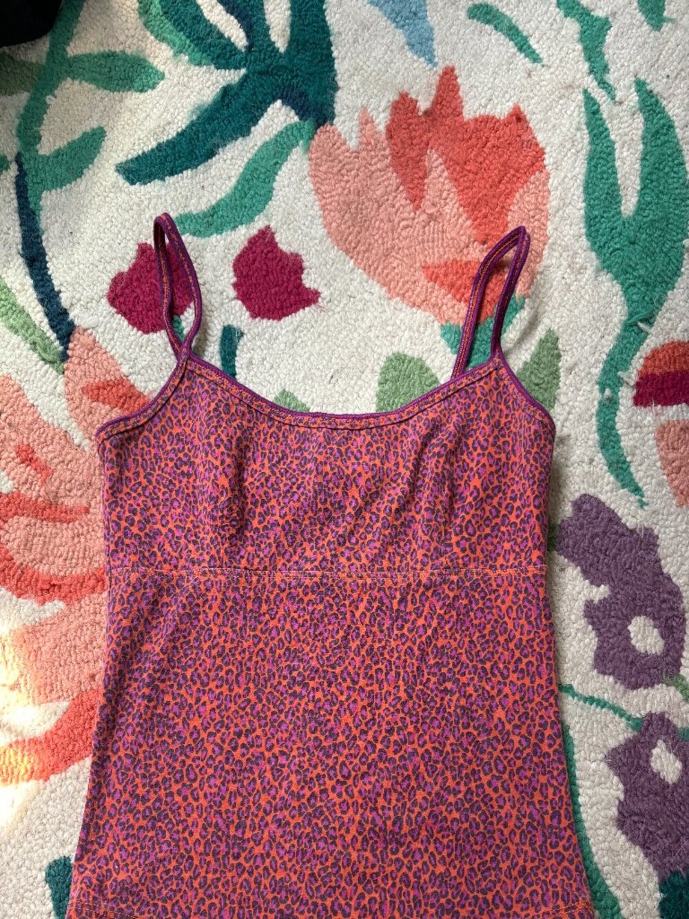 Velvet Brand Vintage tank top in orange purple leopard print y2k S